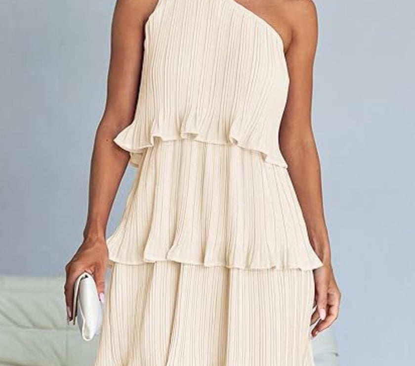 Layered Single Shoulder Mini Dress