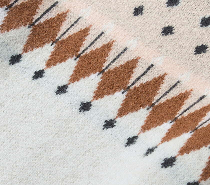 Geometric Contrast Round Neck Long Sleeve Sweater