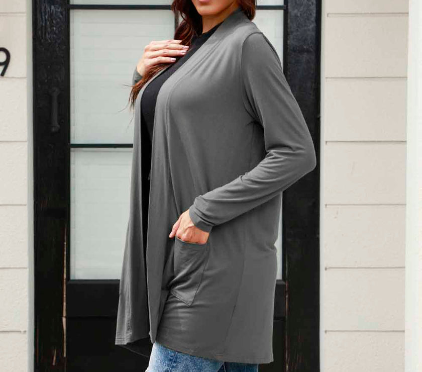 Basic Bae Full Size Open Front Long Sleeve Cardigan with Pockets