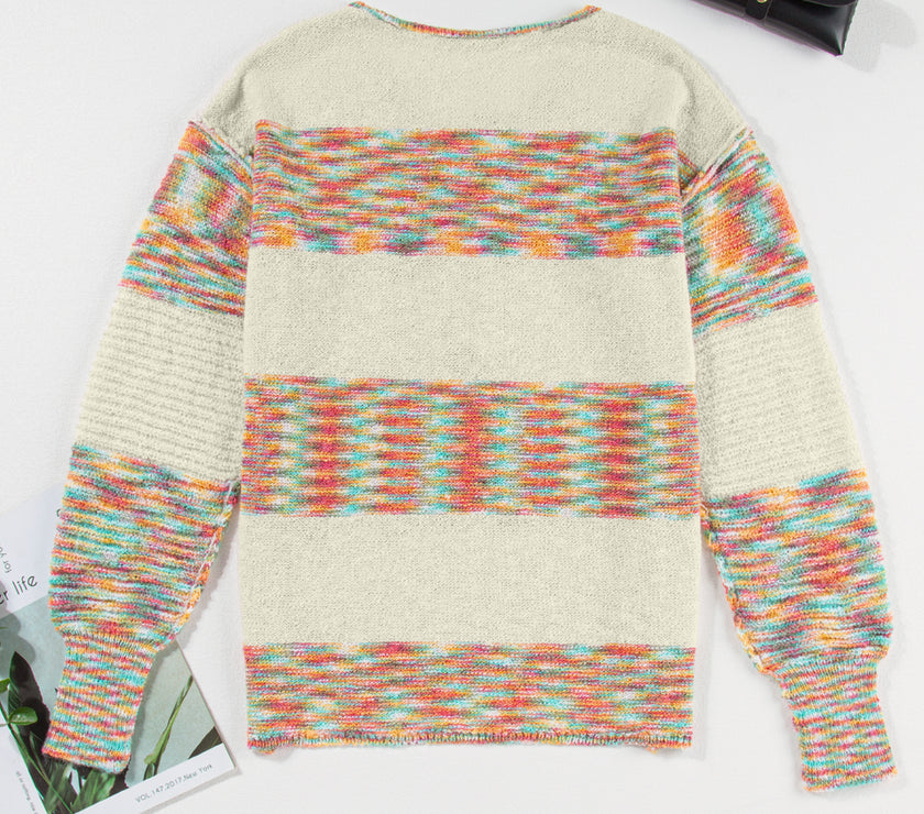 Contrast Half Button Long Sleeve Sweater