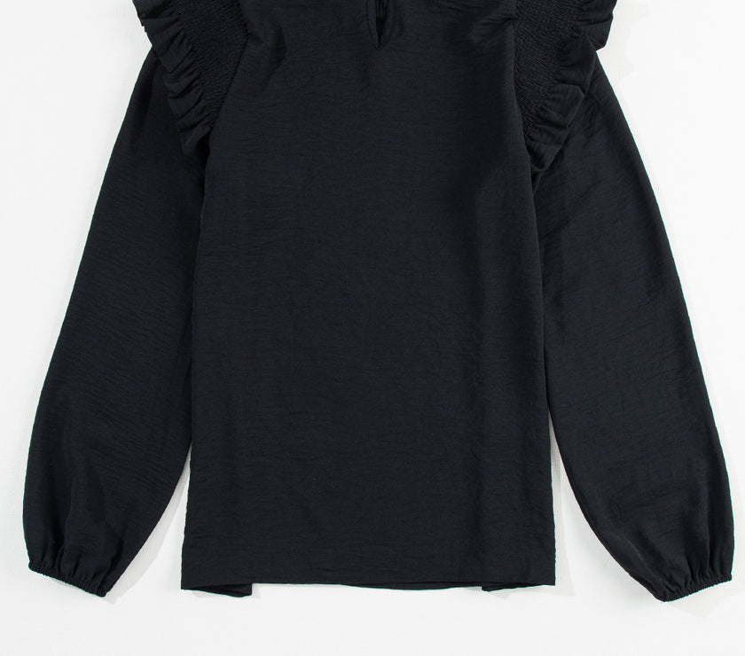 Frill Mock Neck Ruffled Balloon Sleeve Blouse