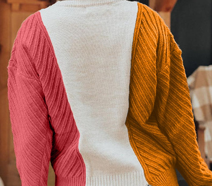 Color Block Textured Drop Shoulder Sweater