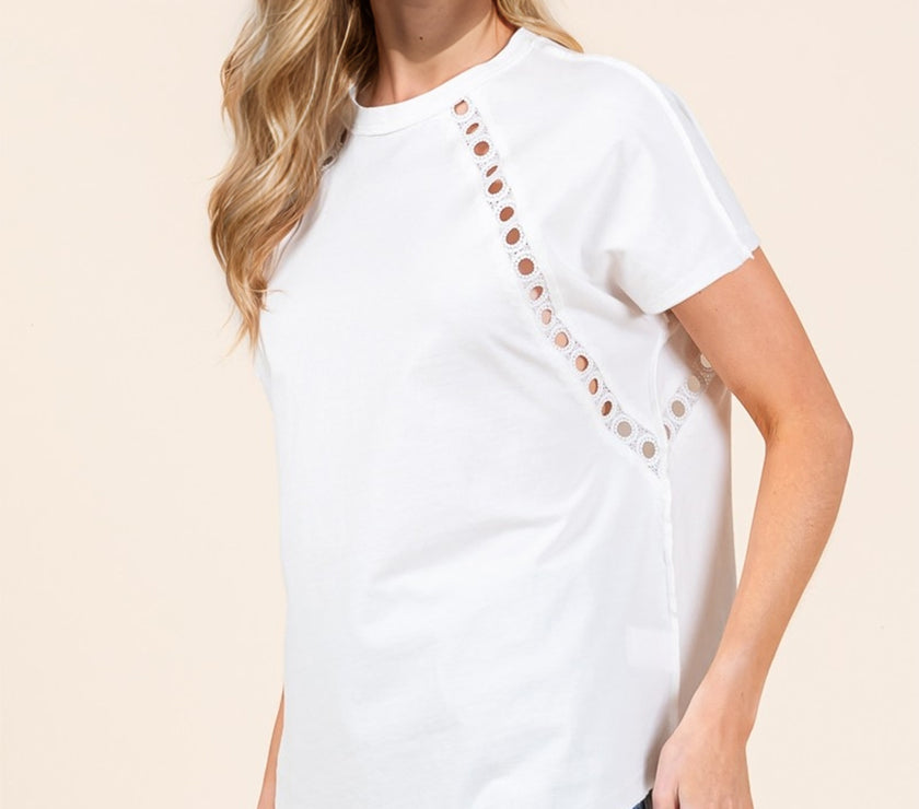 Double Take Full Size Cutout Round Neck Short Sleeve T-Shirt