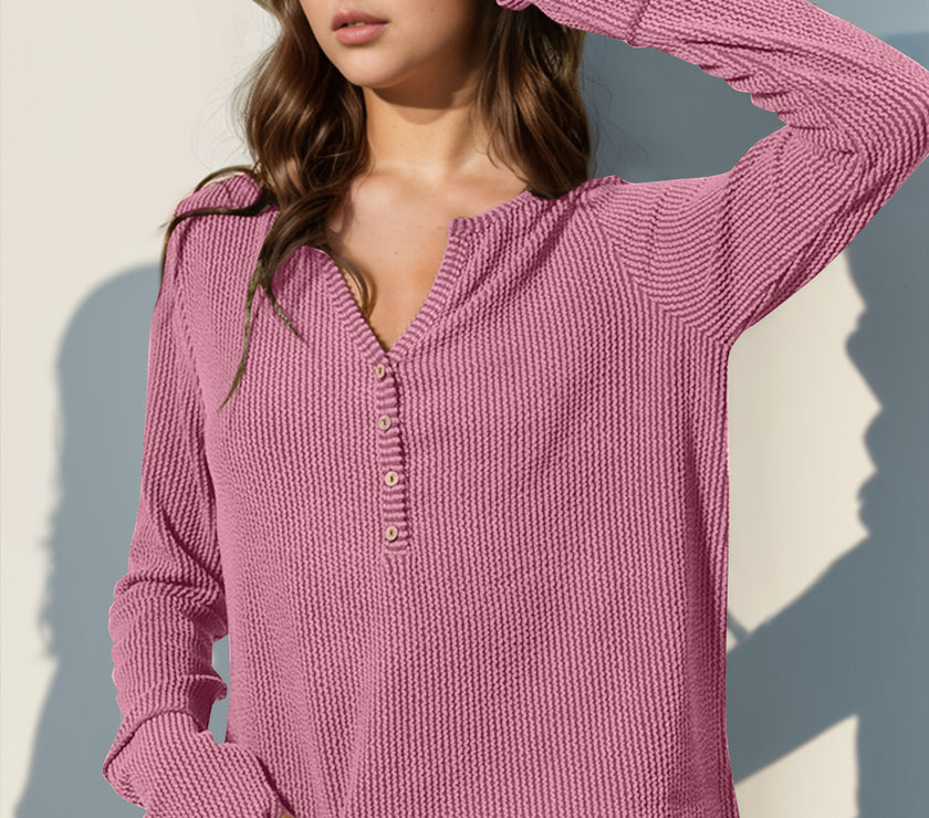 Double Take Full Size Notched Thumbhole Long Sleeve T-Shirt