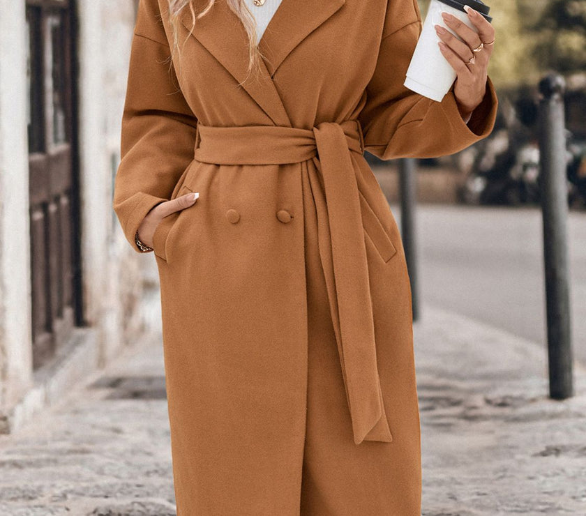 Perfee Dropped Shoulder Tie Waist Coat