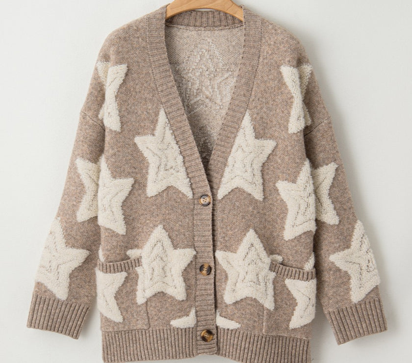 Star Button Up Long Sleeve Cardigan