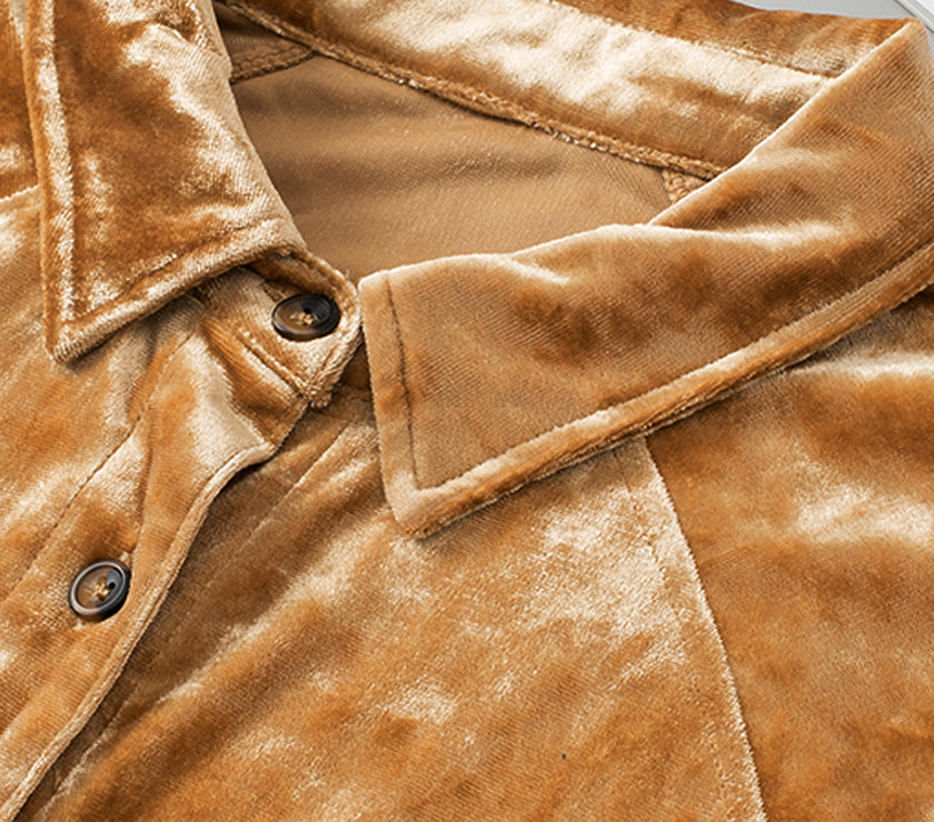 Button Down Loose Fit Velvet Shirt