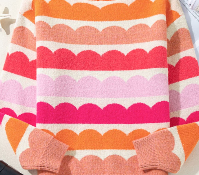 Contrast Boat Neck Long Sleeve Sweater