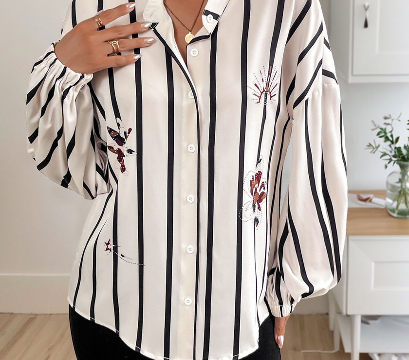 Perfee Striped Collared Neck Long Sleeve Shirt