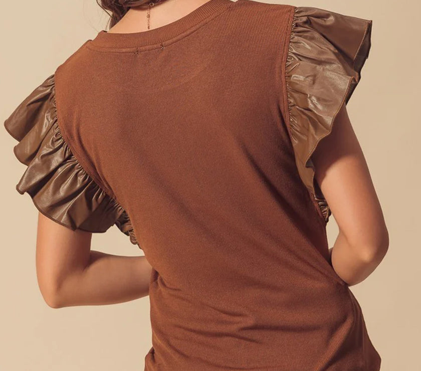Ruffled Round Neck Cap Sleeve Blouse