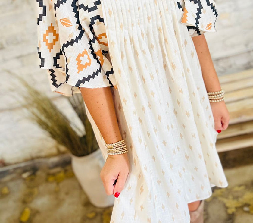 Geometric Square Neck Half Sleeve Mini Dress