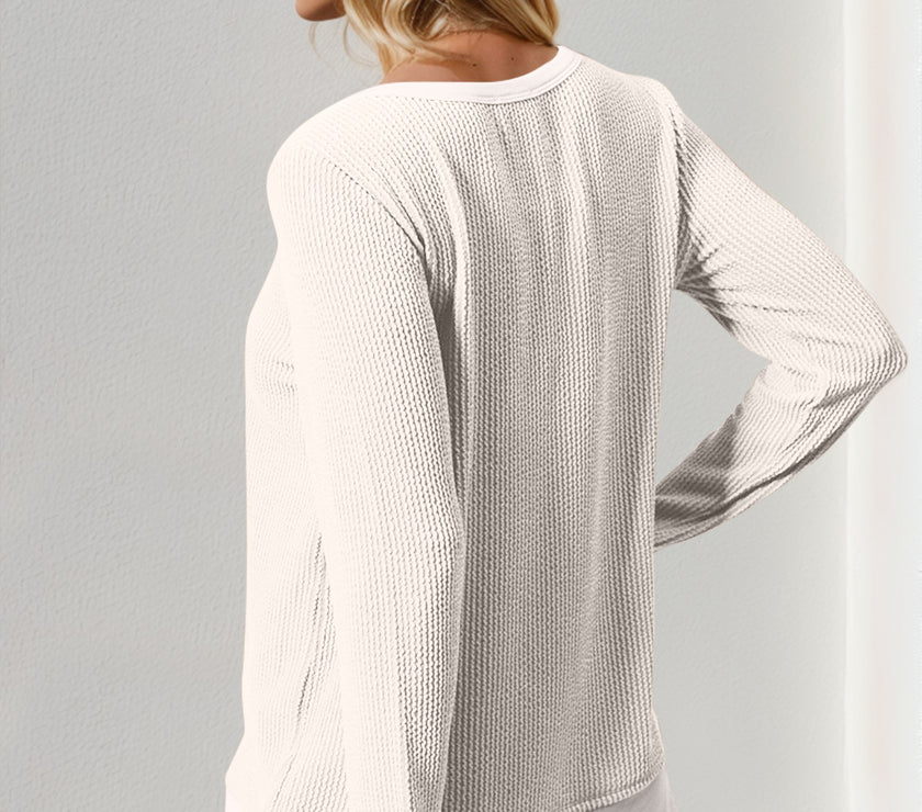 Double Take Corded Rib Thumbhole Cuff Round Neck T-Shirt