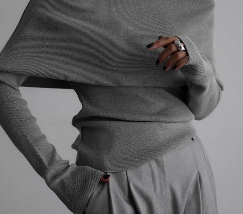 Off-Shoulder Long Sleeve Knit Top