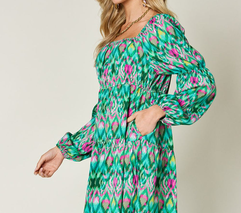 Double Take Full Size Printed Long Sleeve Dress