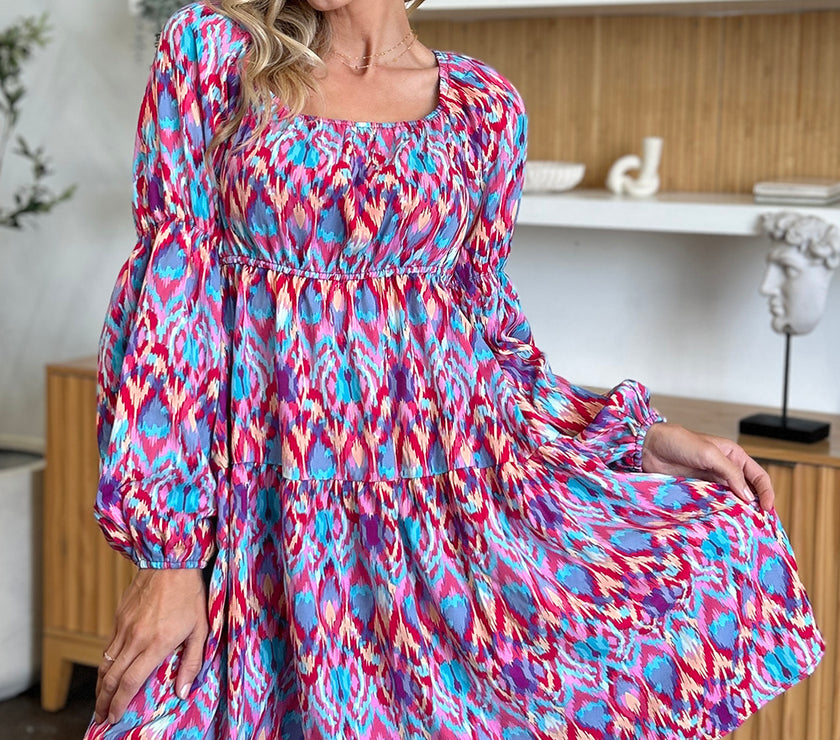 Double Take Full Size Printed Long Sleeve Dress