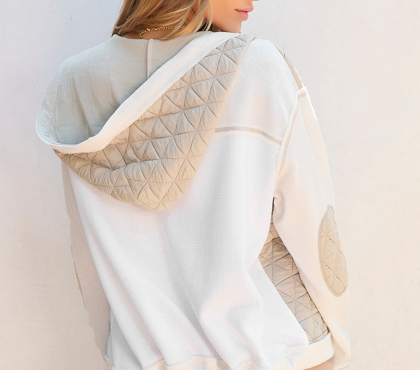 Drawstring Color Block Long Sleeve Jacket