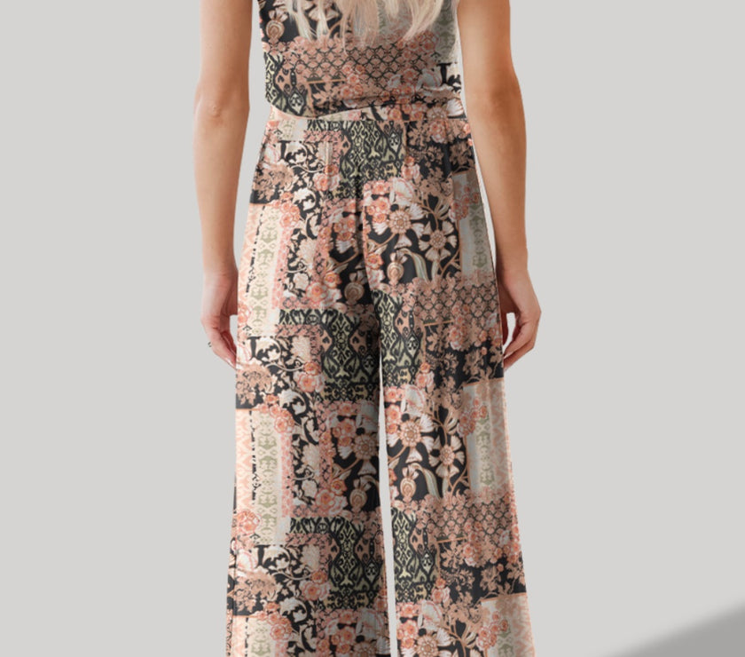 FAM-FAM Printed Round Neck Short Sleeve Top and Pants Set