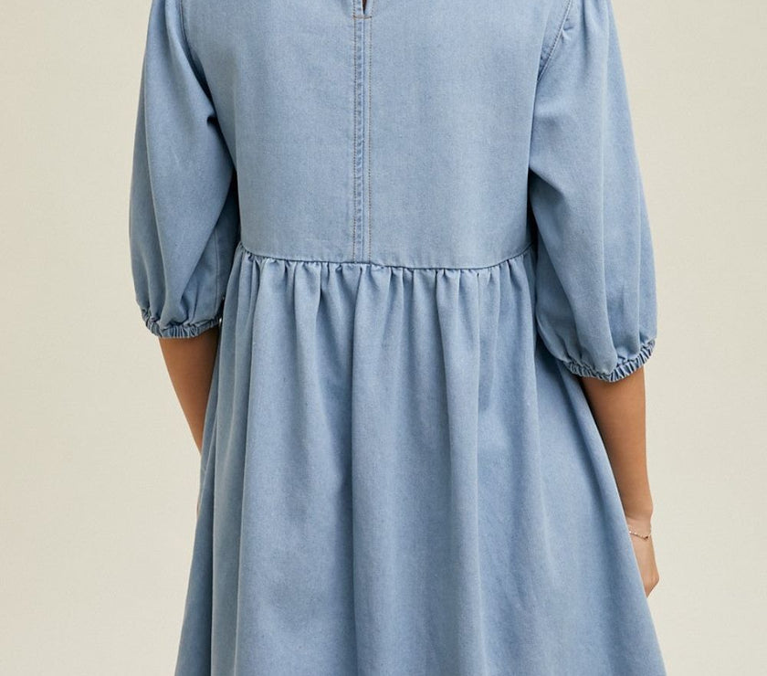 Square Neck Half Sleeve Denim Dress