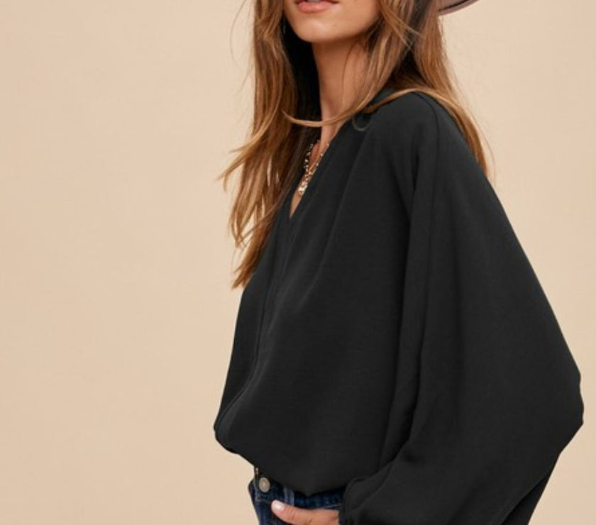 Annie Wear Notched Batwing Sleeve Blouse