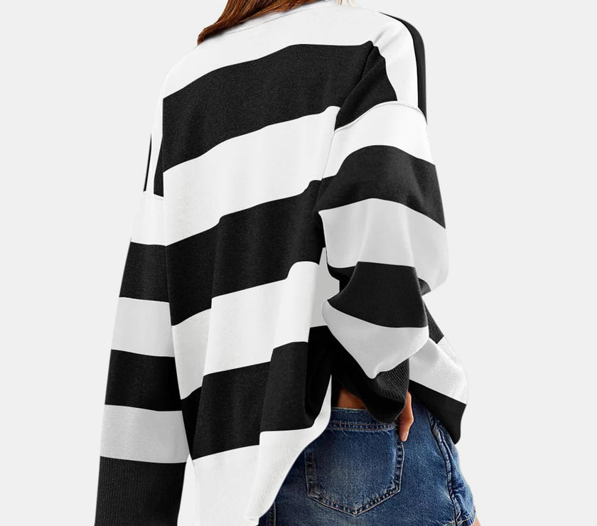 Color Block Half Zip Long Sleeve Sweater