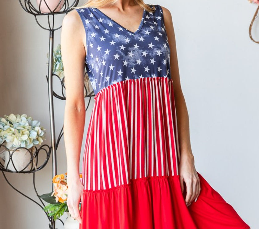 Heimish Full Size US Flag Theme Contrast Tank Dress