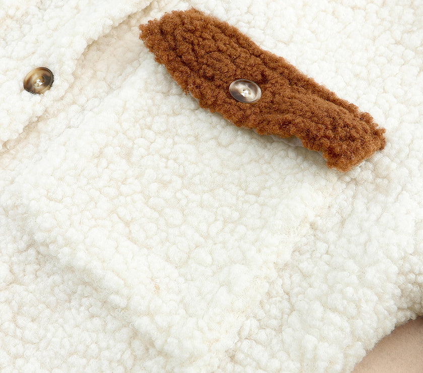 Color Block Collared Neck Sherpa Jacket