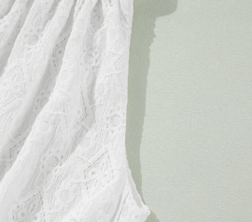 White Lace Sleeveless Knot Hollow Out Back Tied Waist Mini Dress