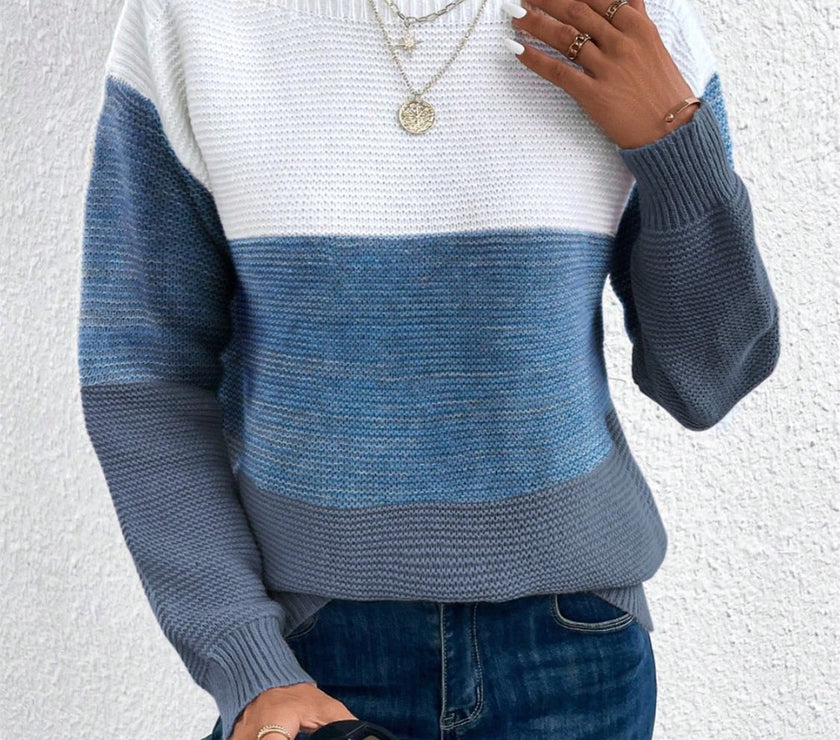 Color Block Drop Shoulder Long Sleeve Sweater