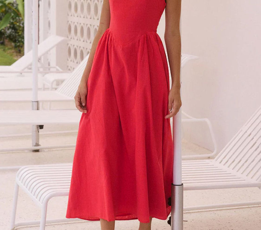 Devine Ruched Halter Neck Midi Dress