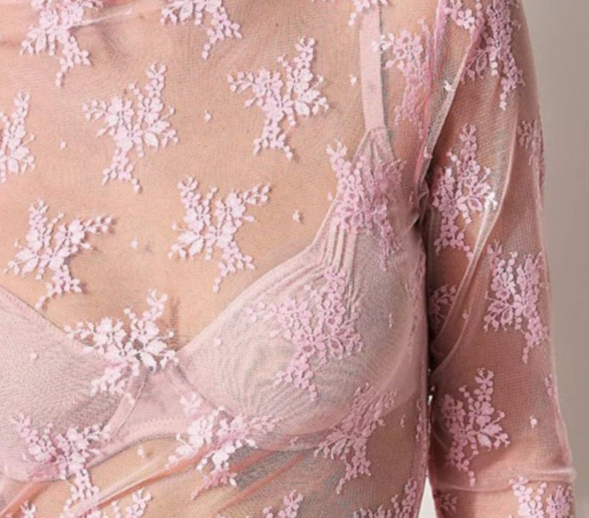 Lace Mock Neck Long Sleeve Blouse