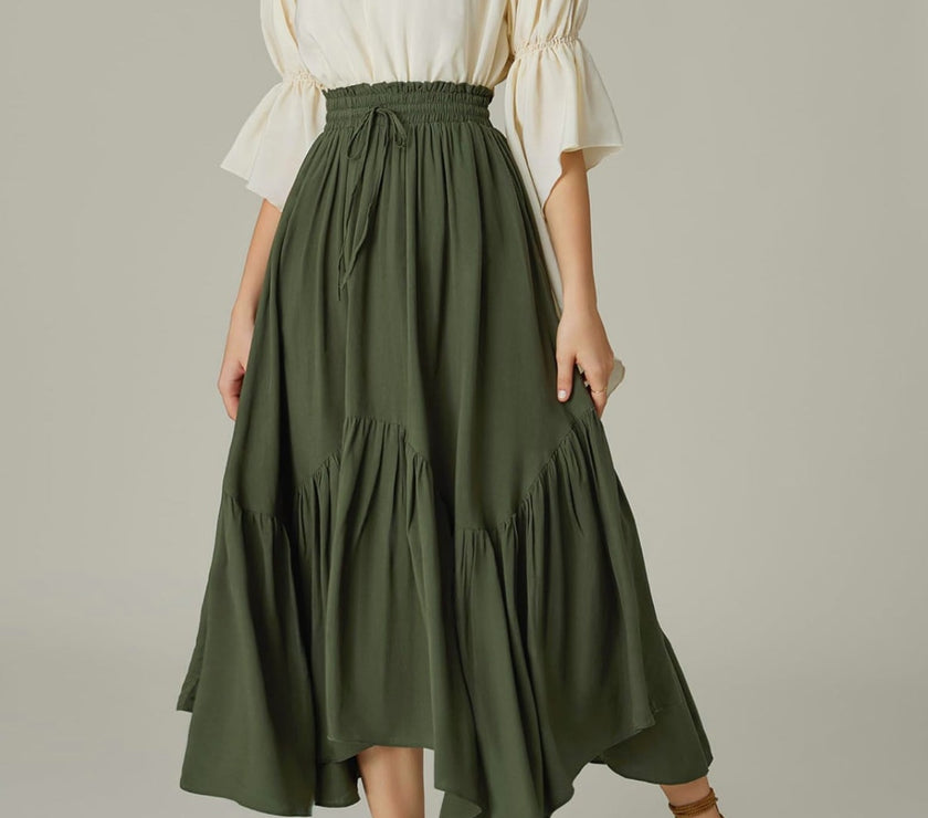 Smocked Waist Band Ruched Layered Skirt