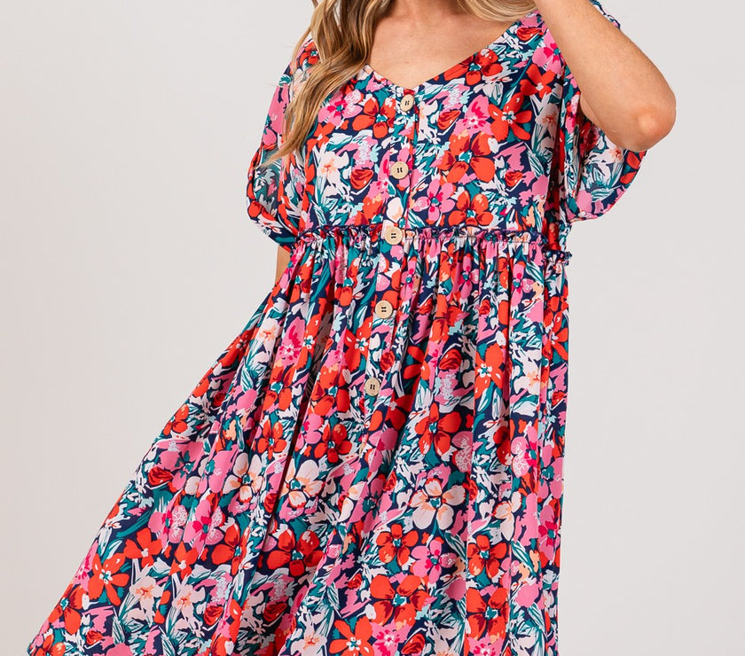 SAGE + FIG Floral Button Down Short Sleeve Mini Dress