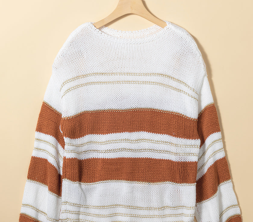 Striped Round Neck Dropped Shoulder Sweater