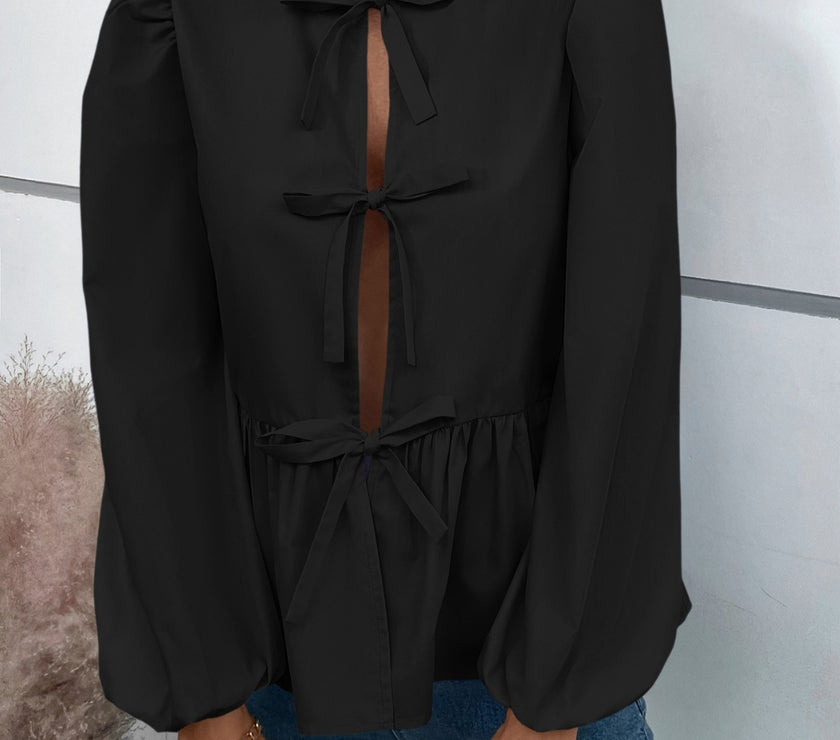 Ivy Lane Peplum Tied Long Sleeve Blouse