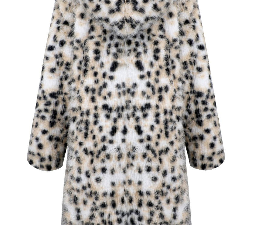 Thermal Leopard Faux Fur Hooded Outerwear