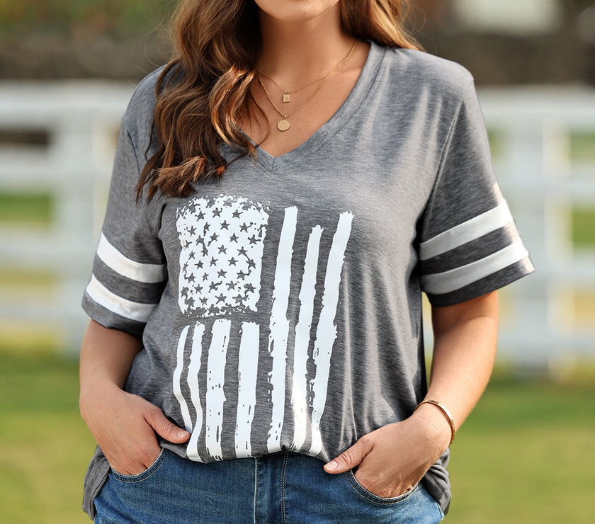 Plus Size US Flag Graphic V-Neck Tee