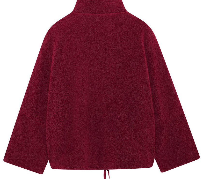 Turtleneck Zip Up Long Sleeve Plush Jacket