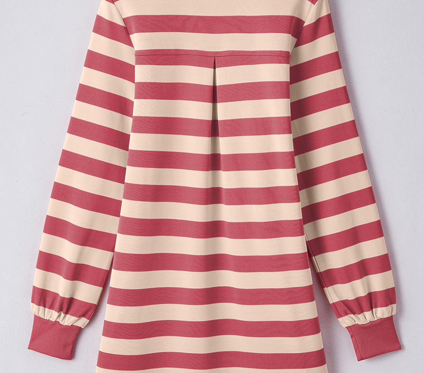 Contrast Striped Johnny Collar Long Sleeve Mini Dress