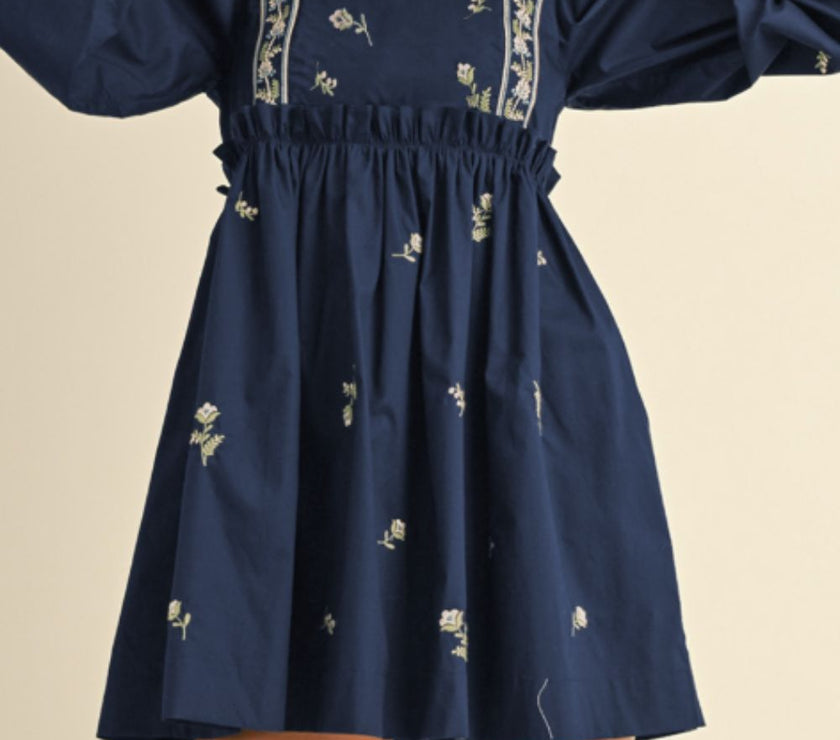 Floral Square Neck Balloon Sleeve Mini Dress