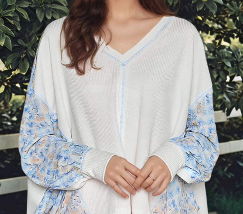 High-Low V-Neck Long Sleeve Blouse