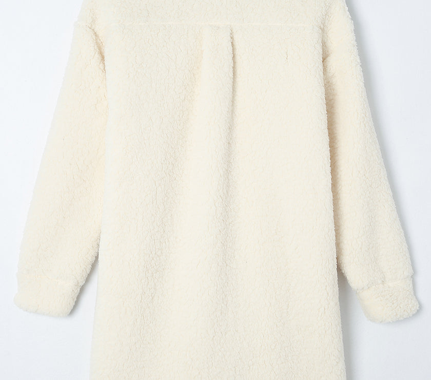 Collared Neck Long Sleeve Longline Teddy Jacket