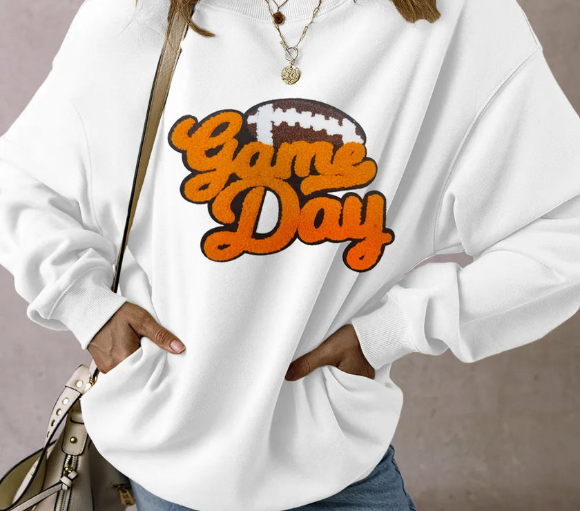 GAME DAY Football Round Neck Long Sleeve Sweatshirt