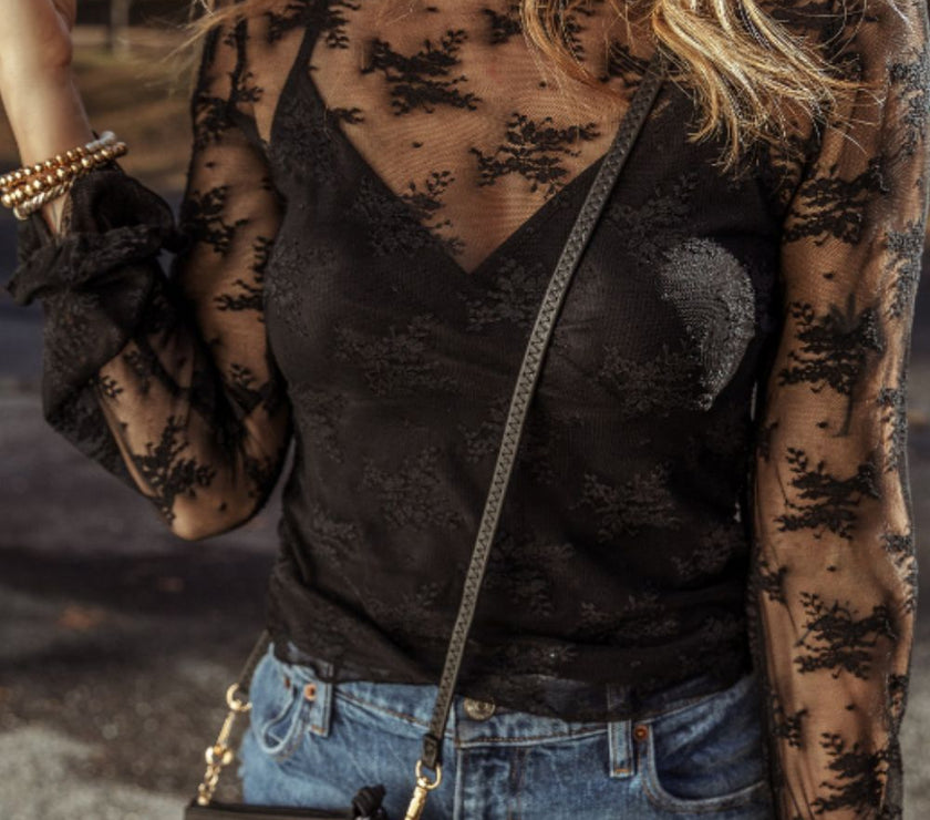 Surplice Cami and Lace Long Sleeve Cover Up Set