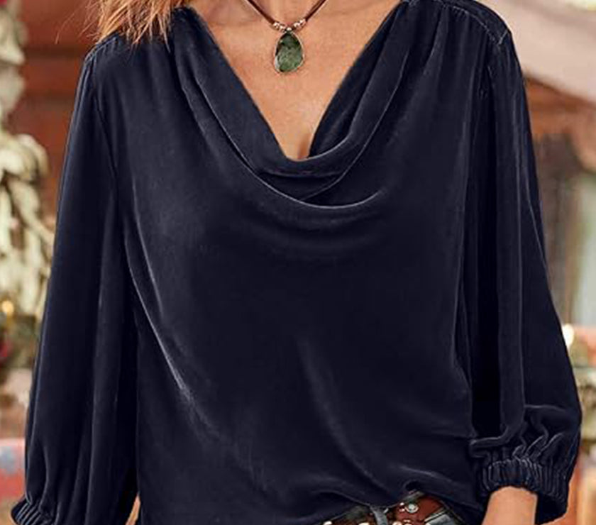 Cowl Neck Three-Quarter Sleeve Top