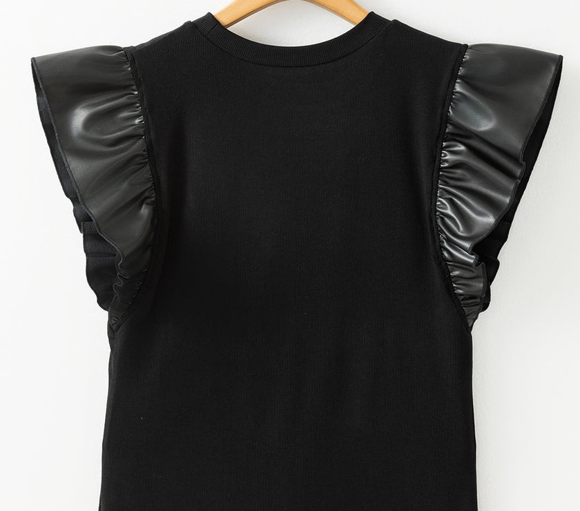 Ruffled Round Neck Cap Sleeve Blouse