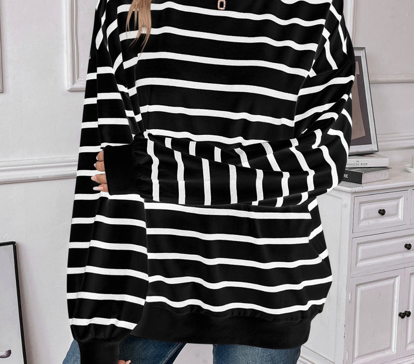 Lovelet Striped Round Neck Long Sleeve Sweatshirt