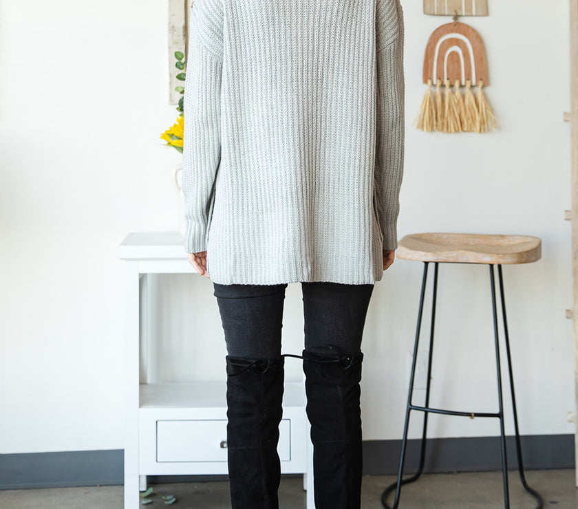 Side Slit Boat Neck Long Sleeve Sweater