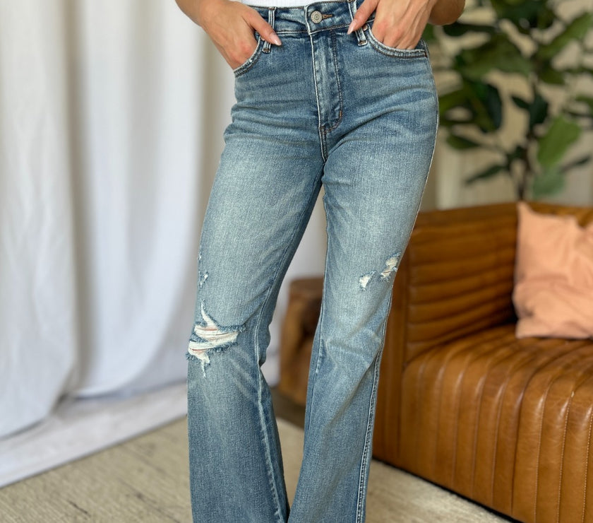 Judy Blue Full Size Medium Rise Tummy Control Destroy Flare