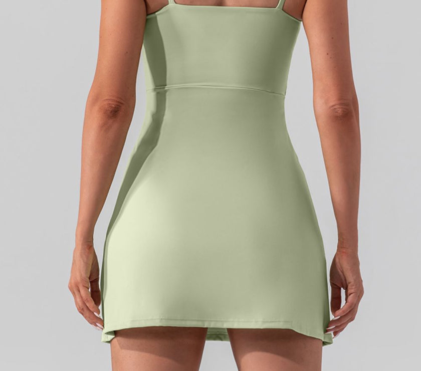 Square Neck Sleeveless Slit Mini Active Dress