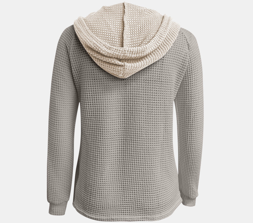 Full Size Waffle-Knit Contrast Long Sleeve Hoodie